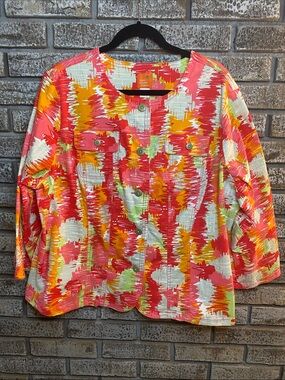 Hearts of Palms Women’s Coral Multi-Color Button Front Jean Jacket